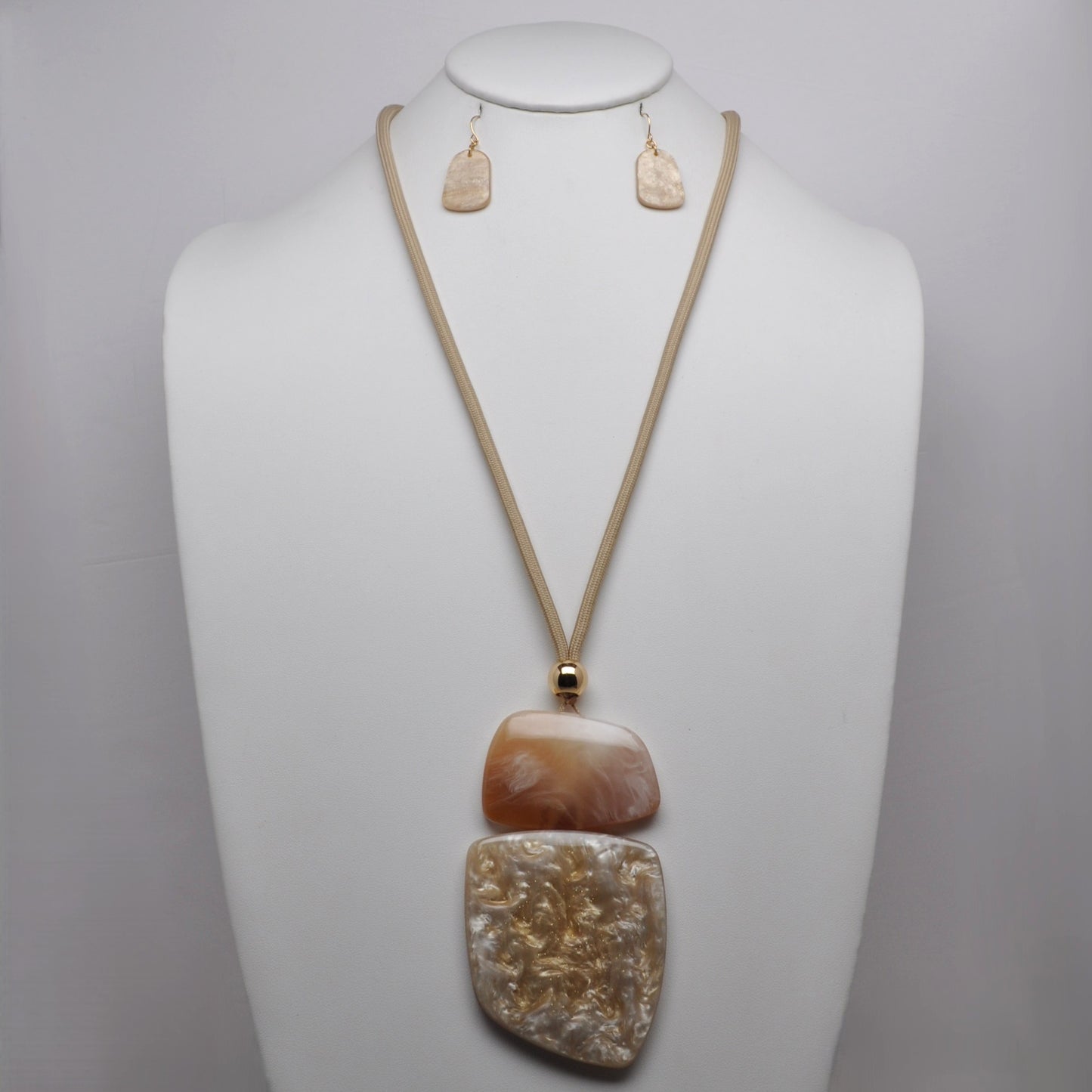 Layered Stone Lucite Pendant Cord Necklace Set