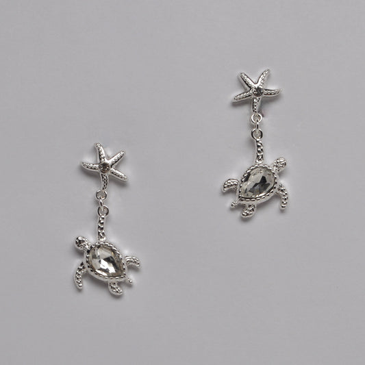 Starfish Stud Crystal Turtle Dangle Earrings