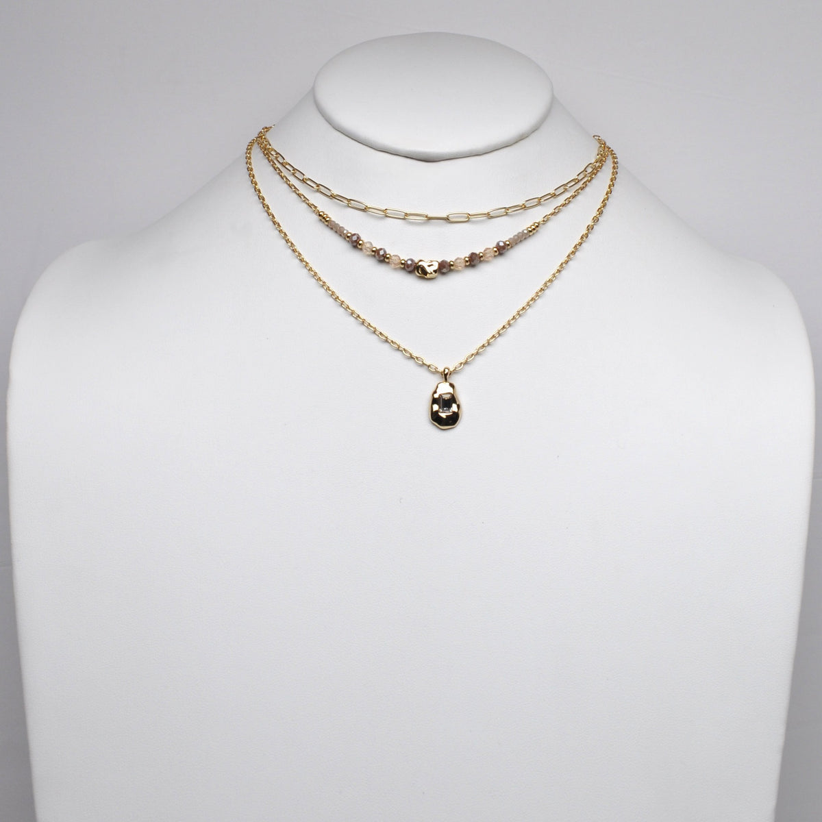 Tiered Beaded Rhinestone Centerpiece Necklace