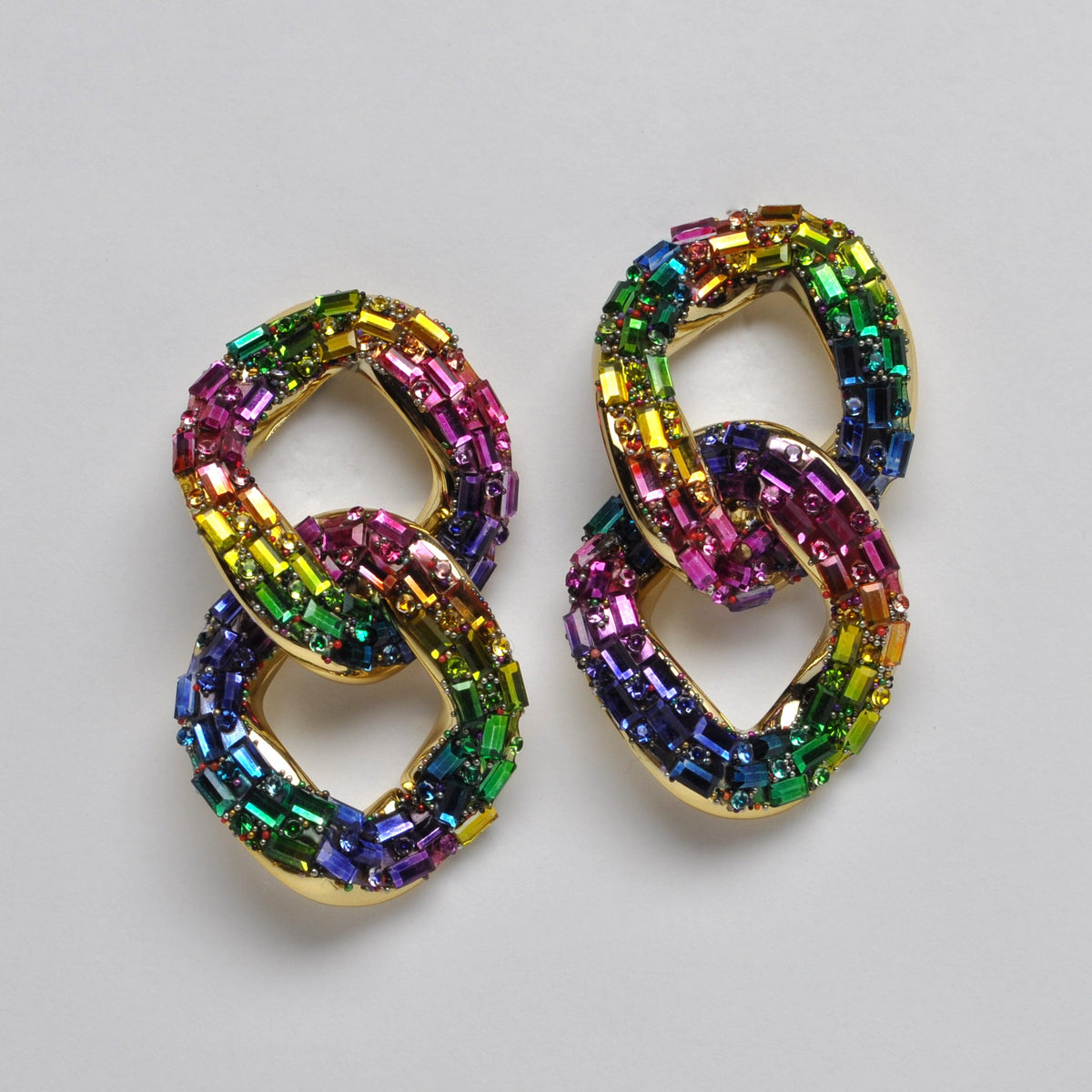 Rainbow Rhinestone Chain Drop Statement Earrings