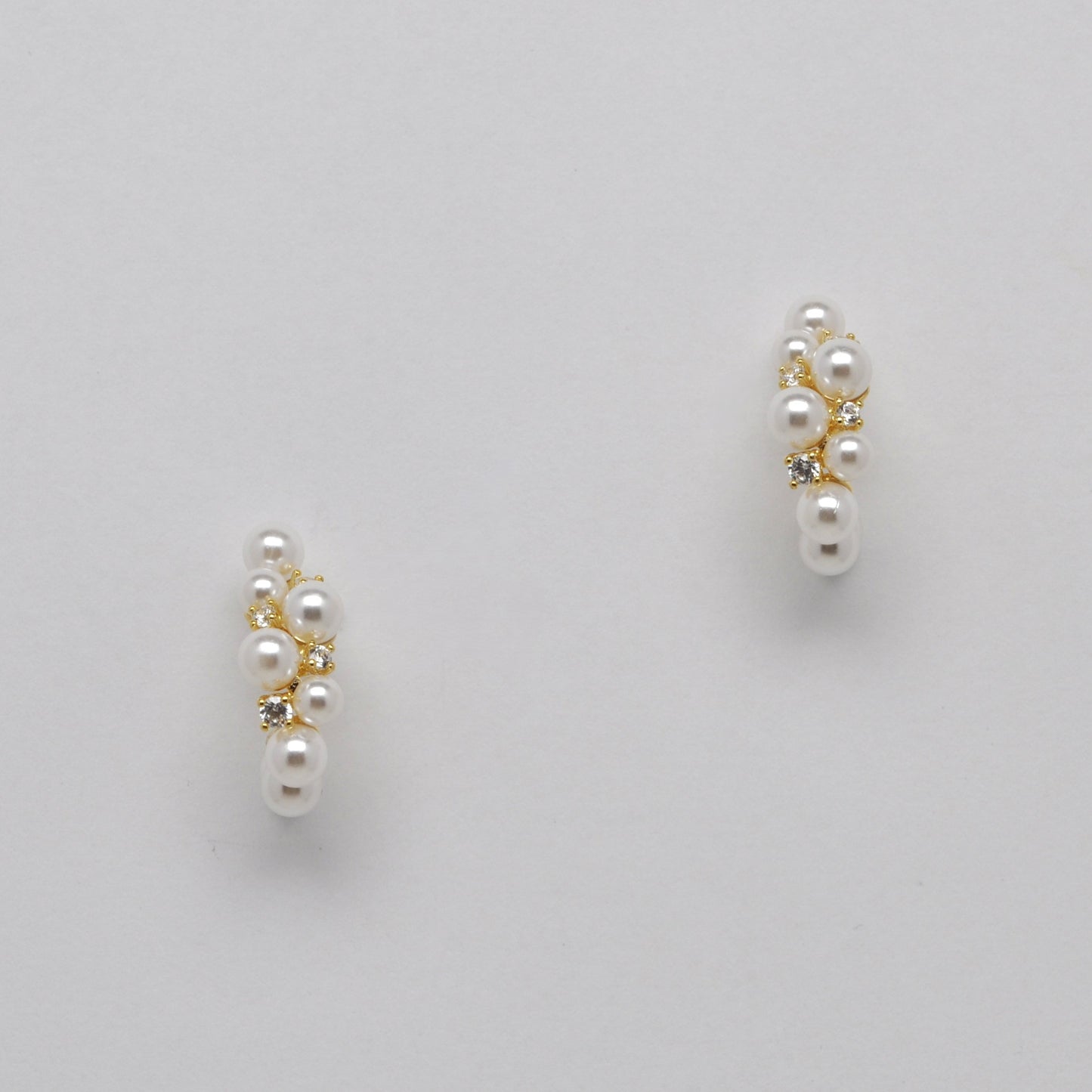 Cluster Pearl and Rhinestone Curved Bar Earrings
