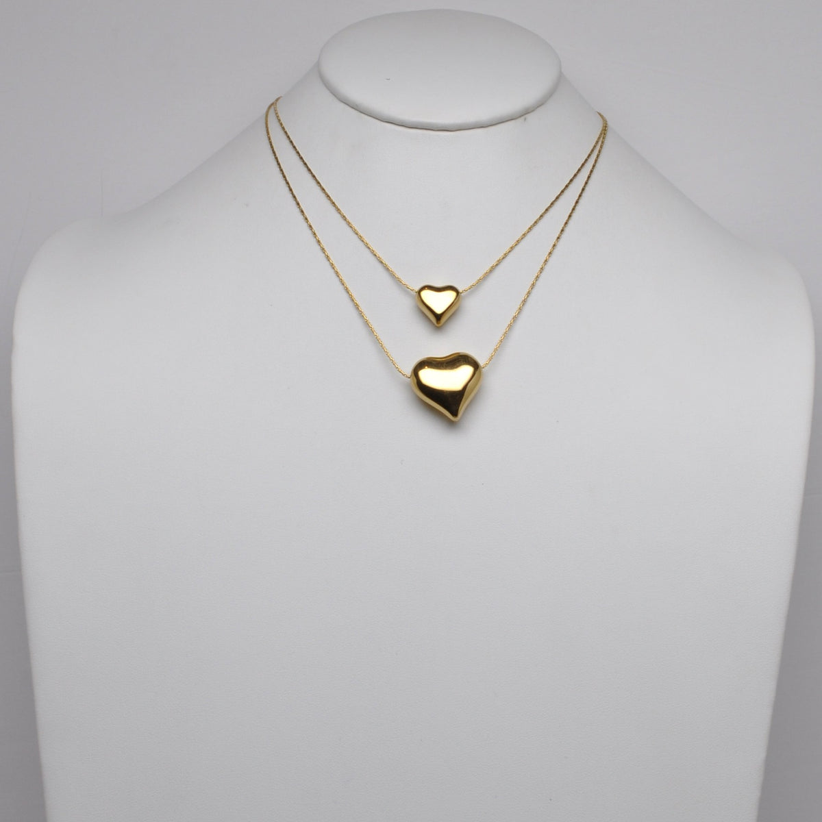 Stainless Steel Layered Puffed Heart Pendant Dainty Chain Necklace Set