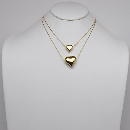 Stainless Steel Layered Puffed Heart Pendant Dainty Chain Necklace Set