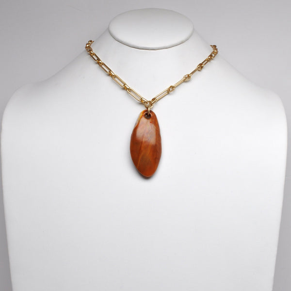 Paperclip Chain w/Lucite Stone Pendant Necklace