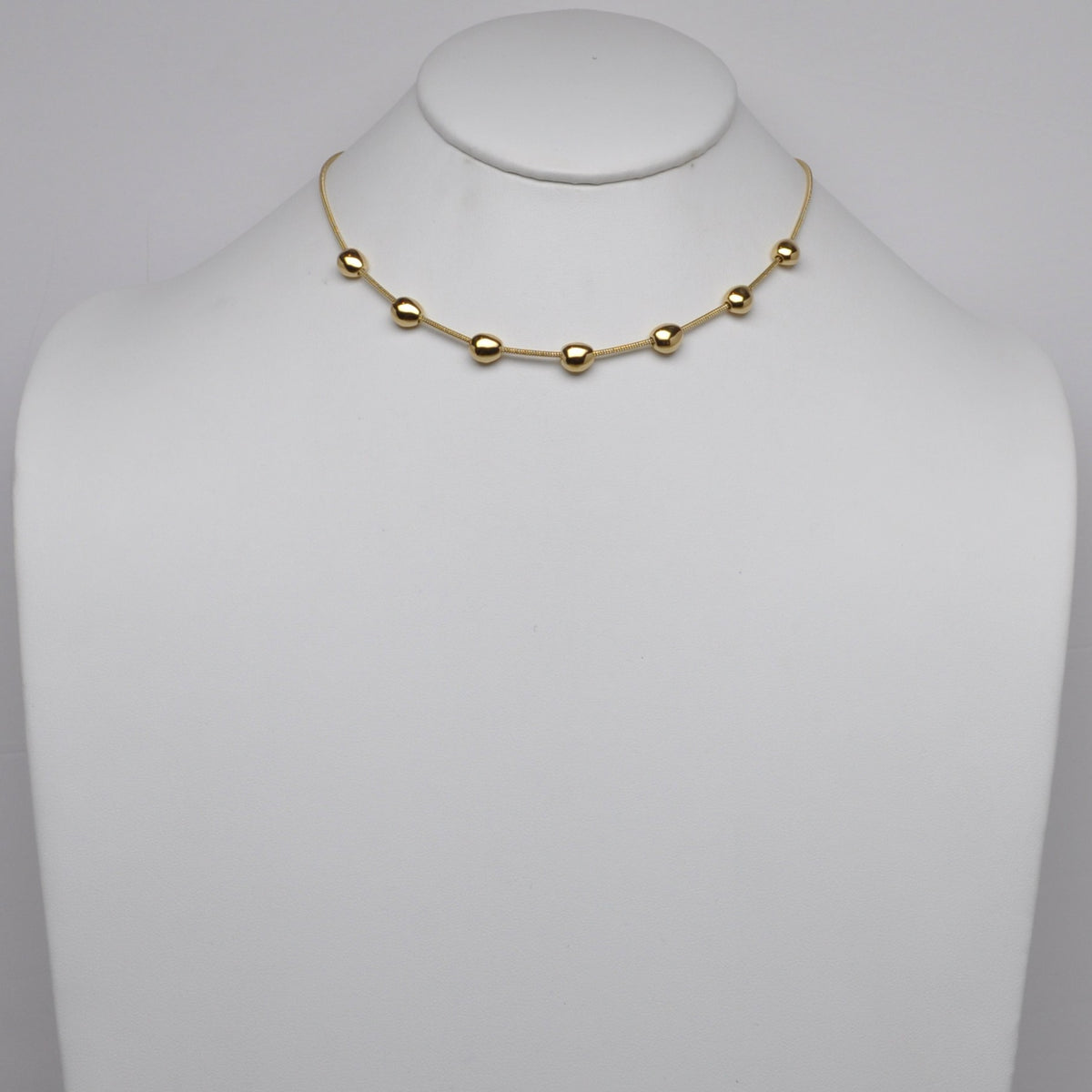 Stainless Steel Polished Ball Station Snake Chain Necklace