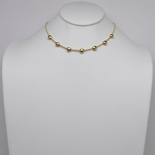Stainless Steel Polished Ball Station Snake Chain Necklace