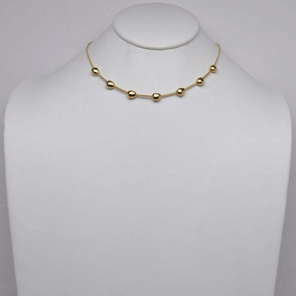 Stainless Steel Polished Ball Station Snake Chain Necklace