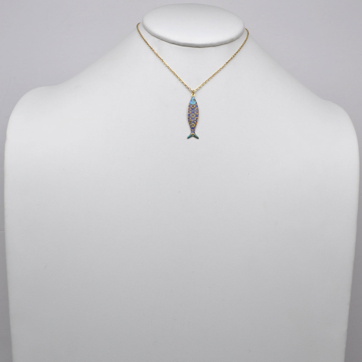 Stainless Steel Mosaic Print Fish Pendant Necklace