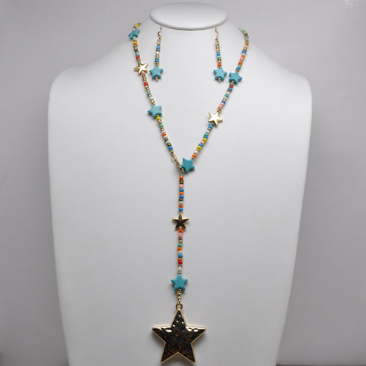 Seed Bead Celestial Star Lariat Necklace