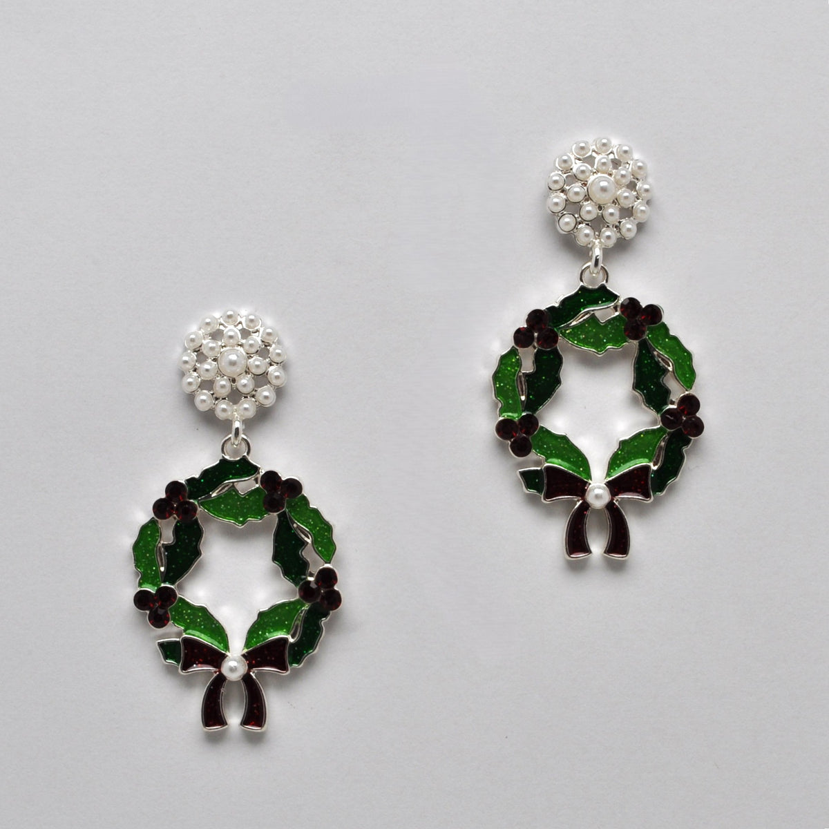 Holiday Holly Bow Vintage Beaded Earrings
