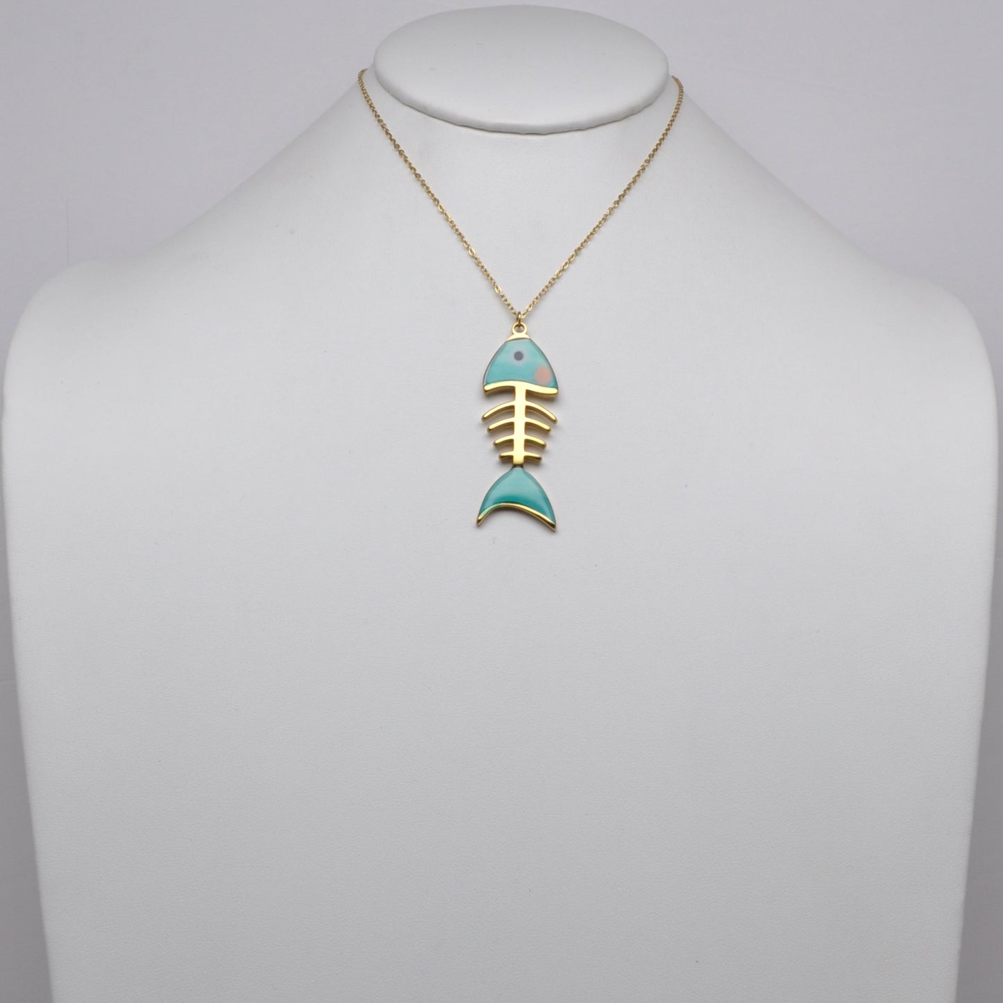 Enamel Fish Skeleton Pendant Necklace
