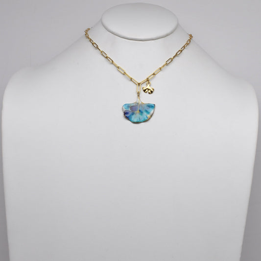 Stainless Steal Metal Enamel Ginkgo Pendant Necklace