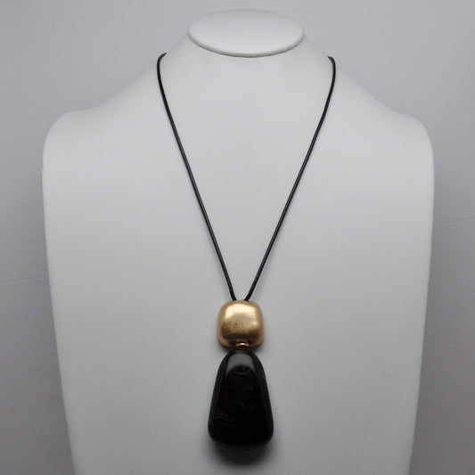 Long Rounded Relic Marble Lucite Design Necklace