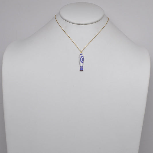 Stainless Steel Porcelain Patterned Fish Pendant Necklace
