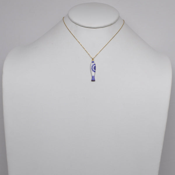Stainless Steel Porcelain Patterned Fish Pendant Necklace
