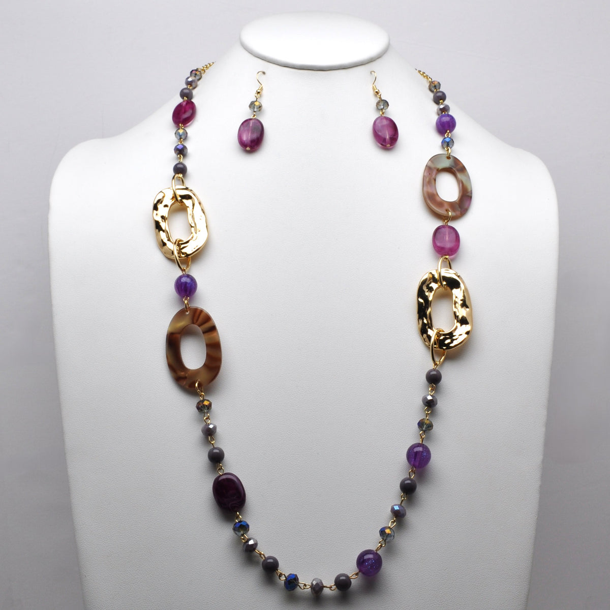 Mixed-Media Textured Link Station Necklace Set