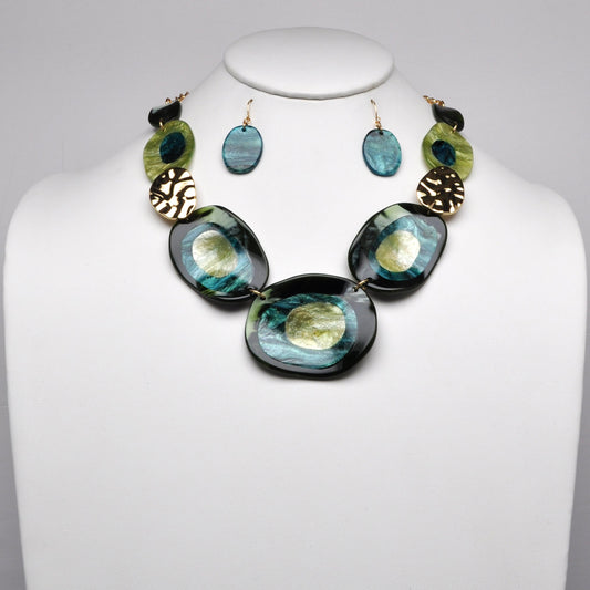 Glittery Lucite Wave Pattern Statement Necklace