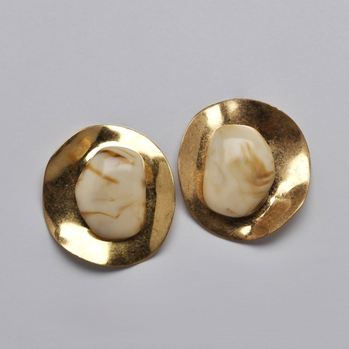 Marble Stone w/Plated Frame Earrings