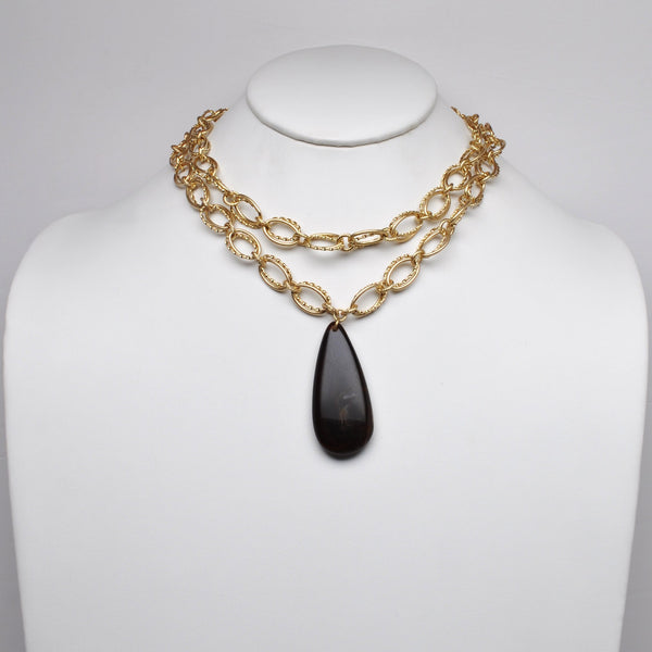 Teardrop Lucite Double Chain Layered Necklace