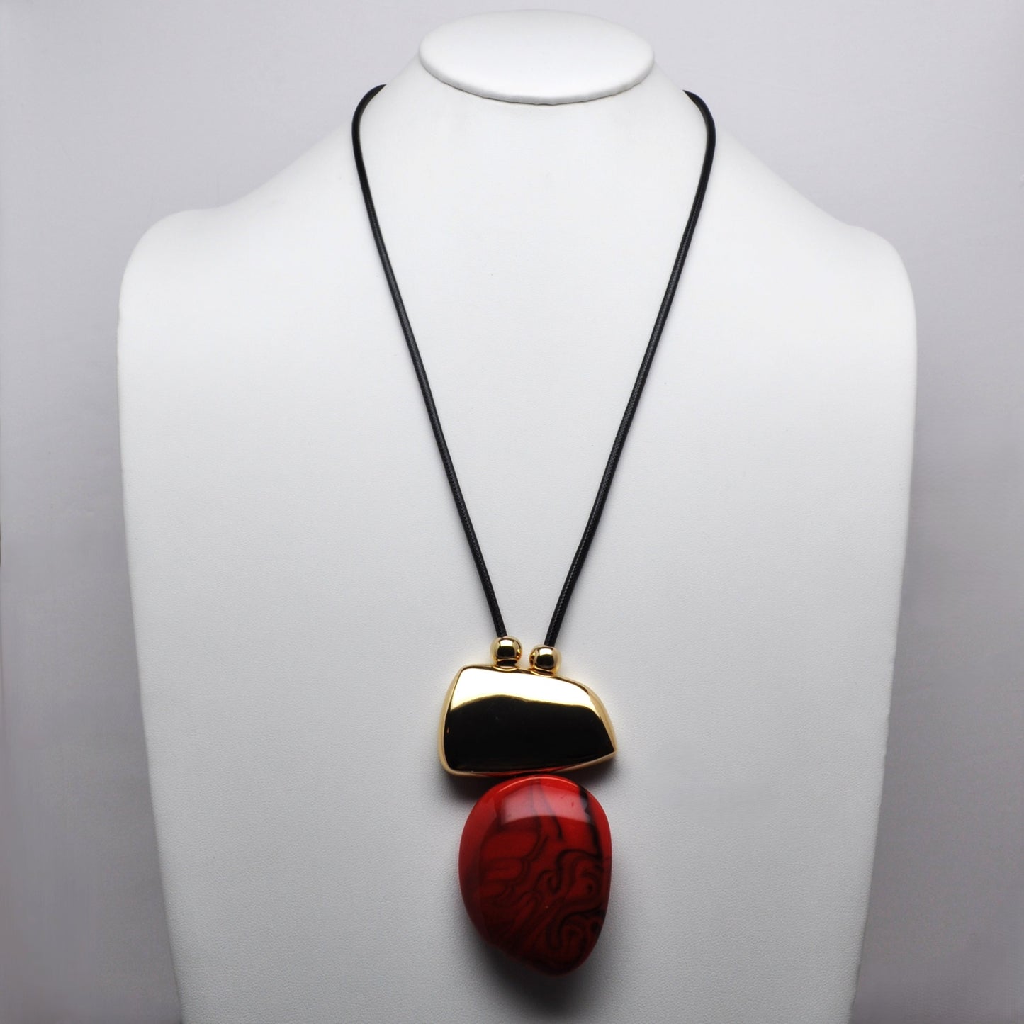 Marble Design Lucite Metal Drop Cord Necklace