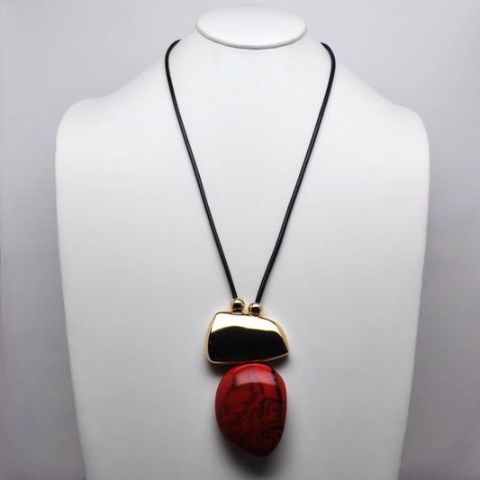Marble Design Lucite Metal Drop Cord Necklace