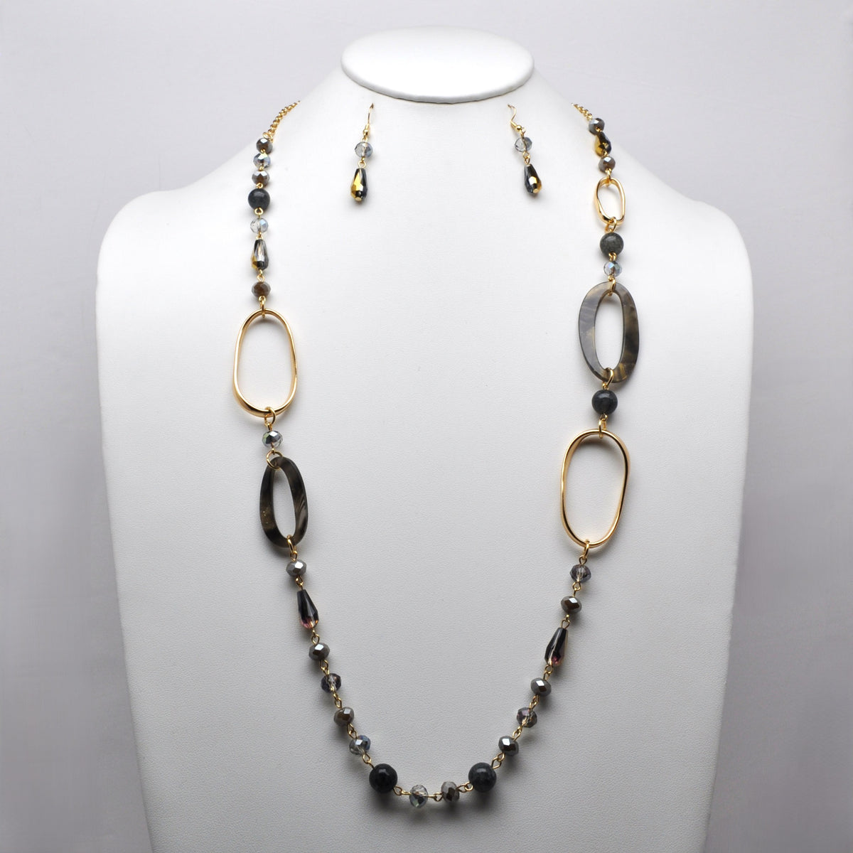 Mixed-Media Geometric Link Station Necklace Set