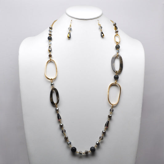 Mixed-Media Geometric Link Station Necklace Set