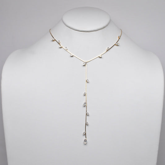 Leaves Teardrop Rhinestones Y-Design Necklace