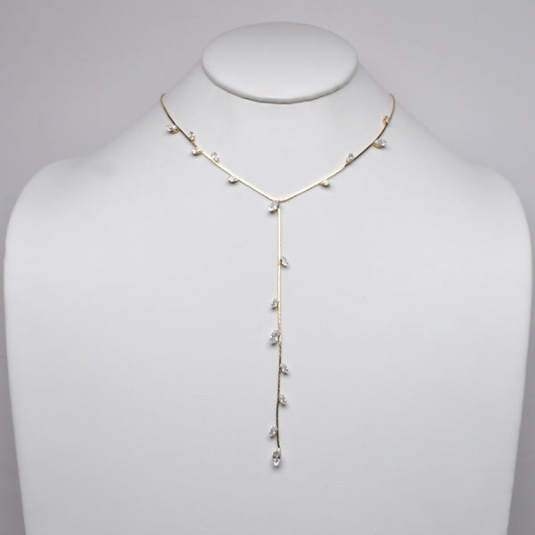 Leaves Teardrop Rhinestones Y-Design Necklace