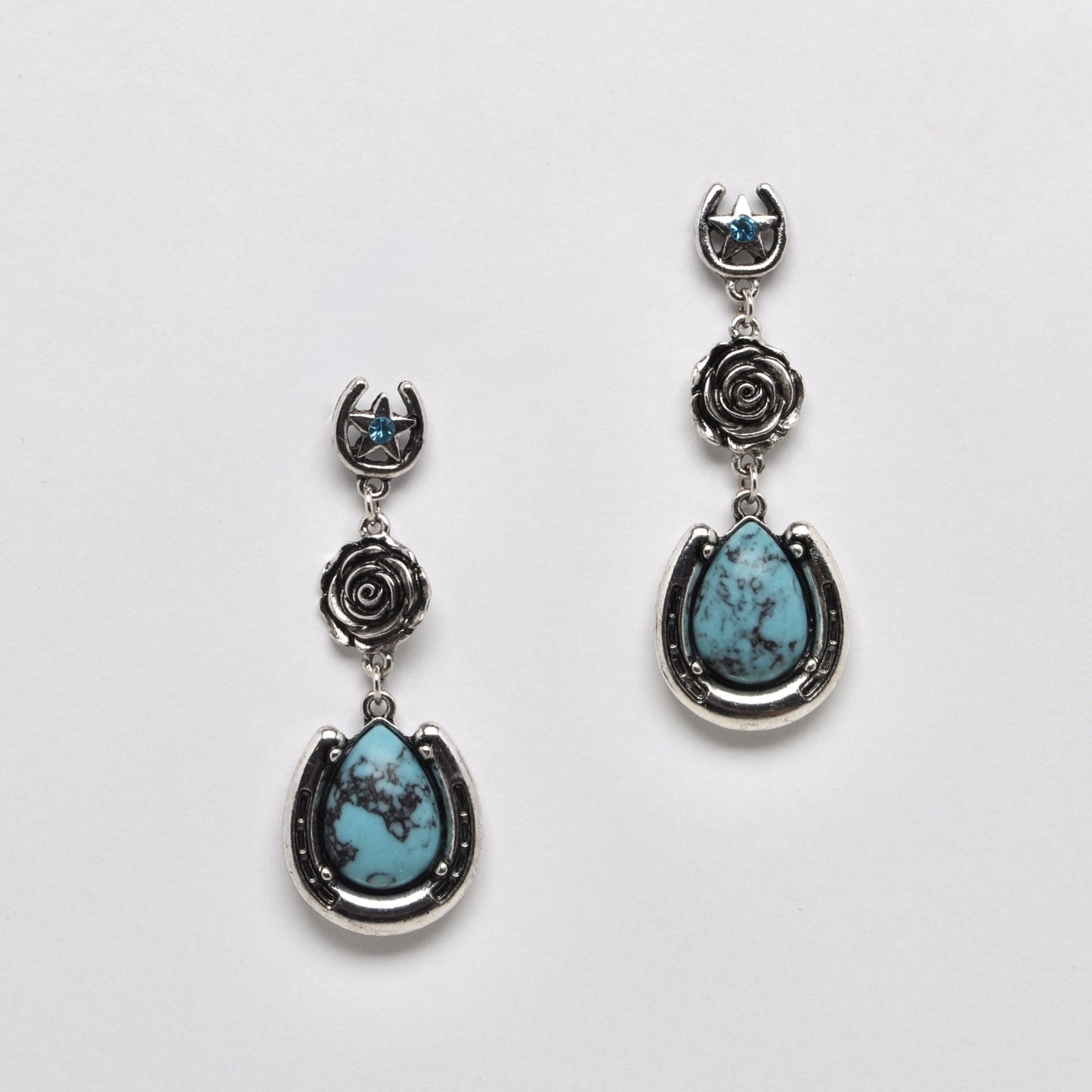 Western Rose w/Horse Shoe Dangle Earrings