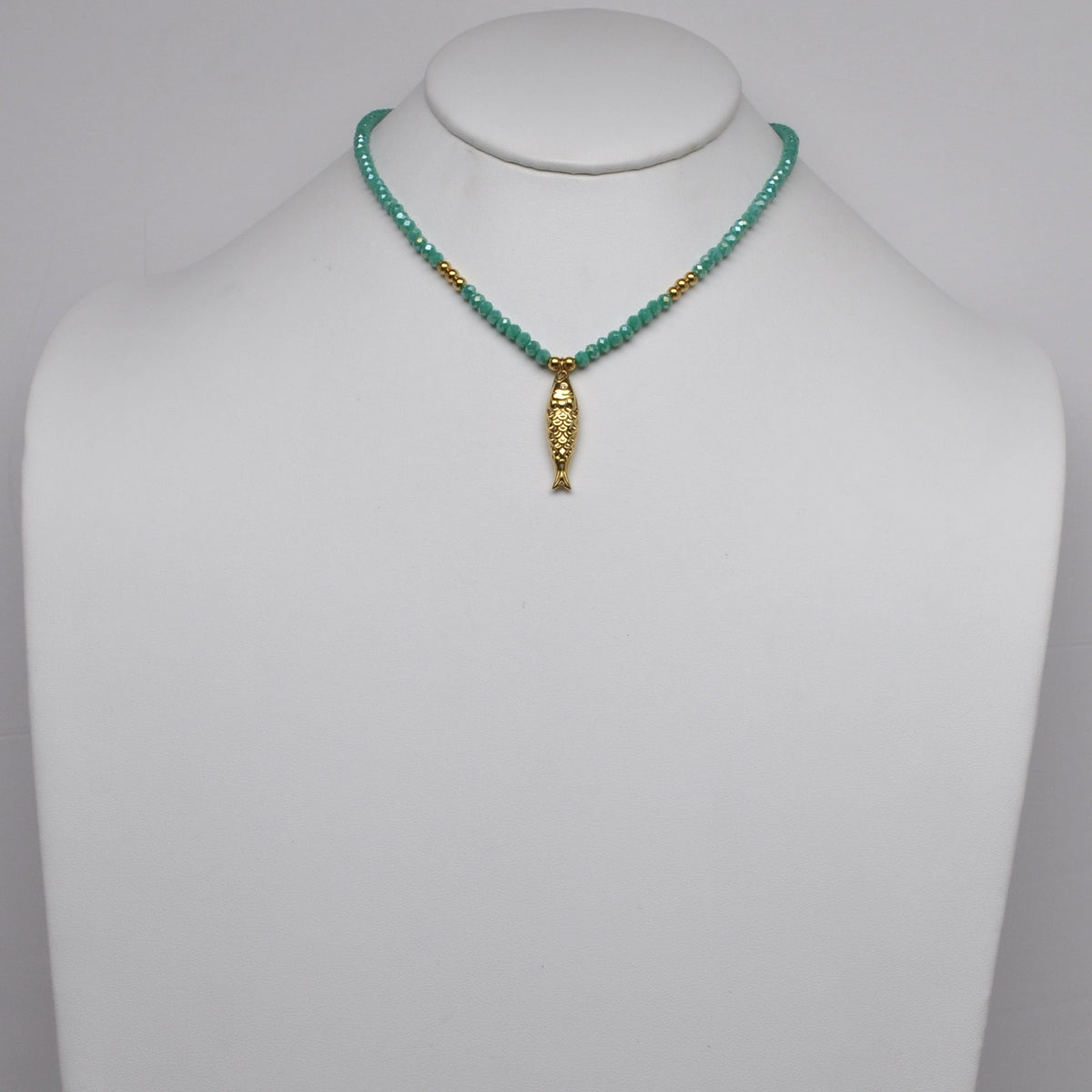 Stainless Steel Faceted Gemstone Fish Pendant Choker