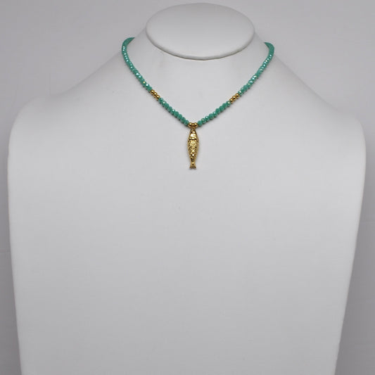 Stainless Steel Faceted Gemstone Fish Pendant Choker