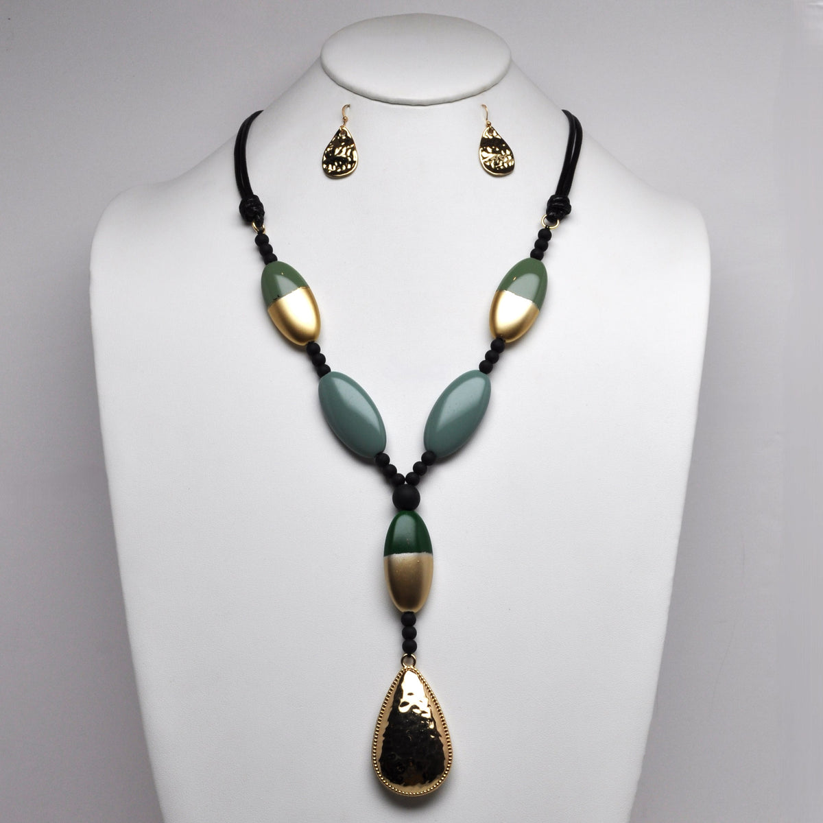 Oval Beaded Geometric Y Necklace
