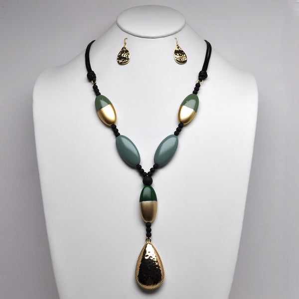 Oval Beaded Geometric Y Necklace