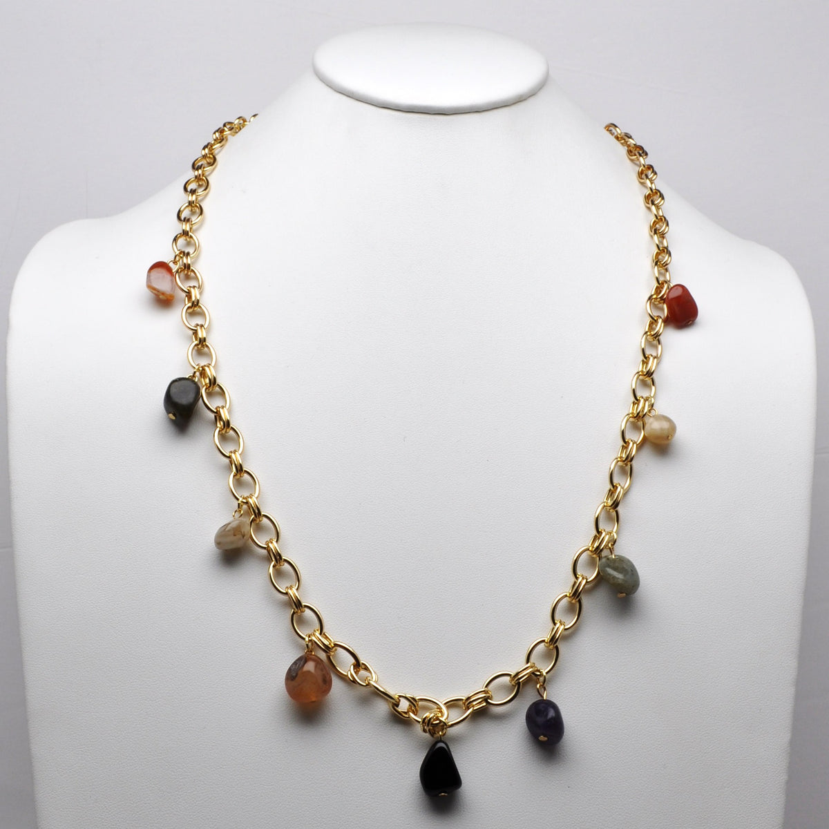 Gemstone Charm Open Link Chain Necklace