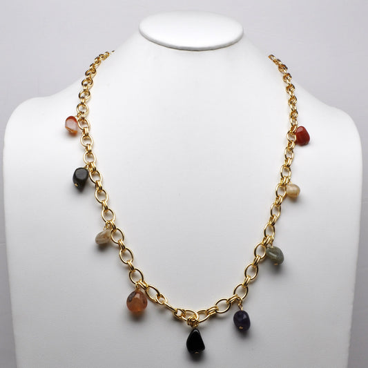 Gemstone Charm Open Link Chain Necklace