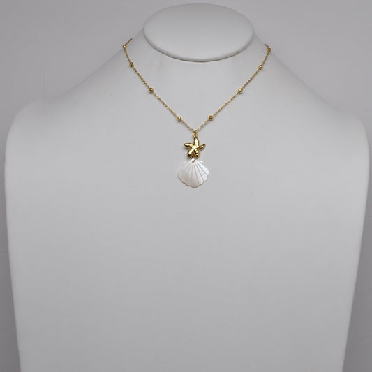 Stainless Steel Seashell Starfish Layered Pendant Necklace