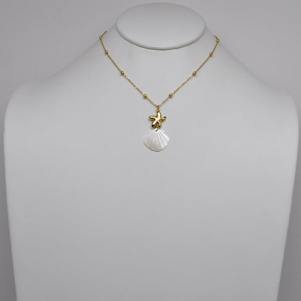 Stainless Steel Seashell Starfish Layered Pendant Necklace