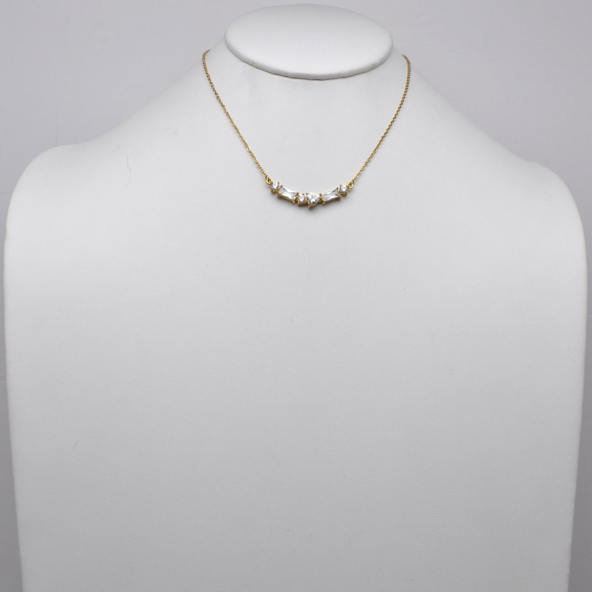 Stainless Steel Crystal Curved Bar Necklace