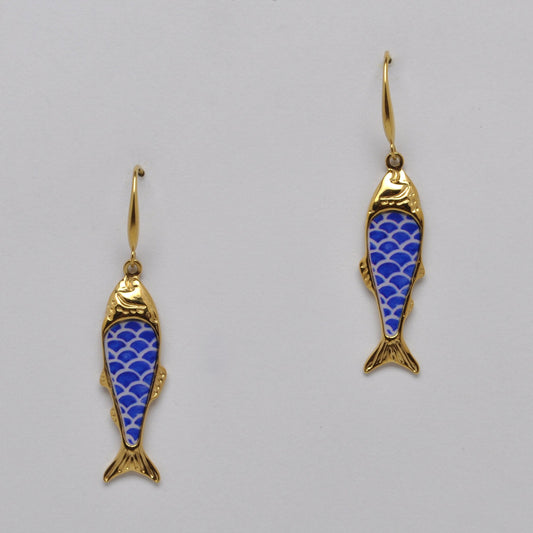 Stainless Steel Enamel Fish Pendant Earrings
