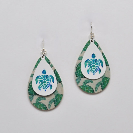 Teadrop Layered Sea Turtle Drop Earrings