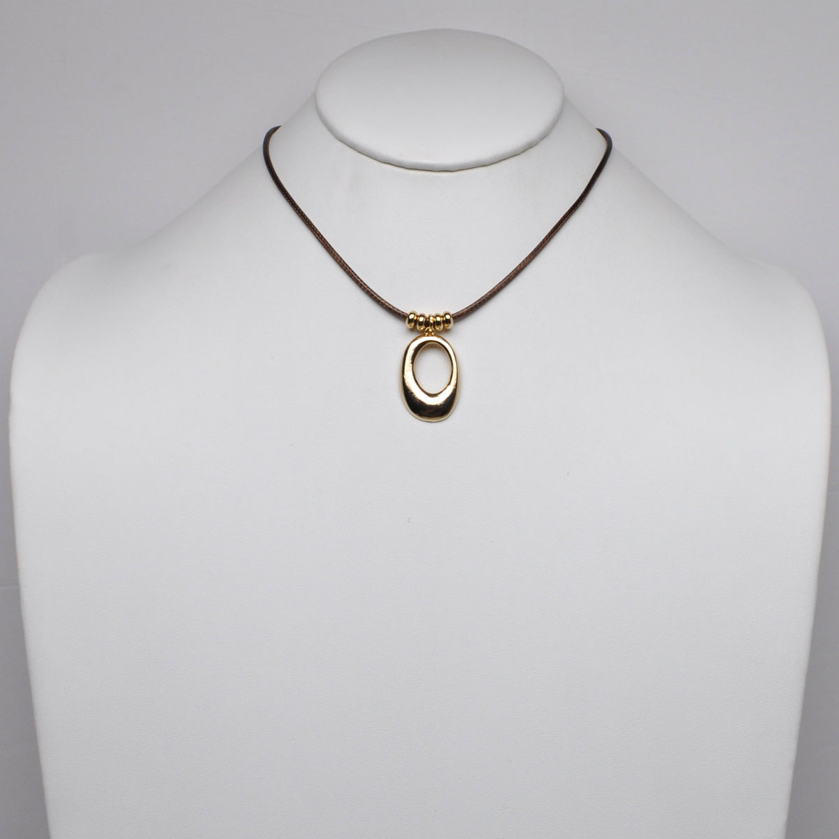 Sleek Oval Pendant w/Cord Necklace