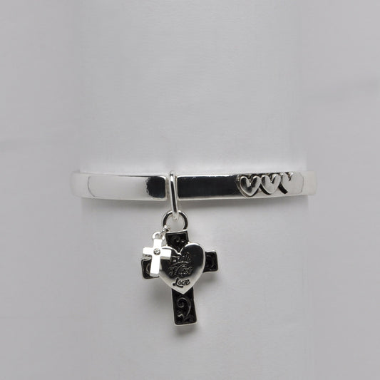 Heart w/Cross Charm Religious Bracelet
