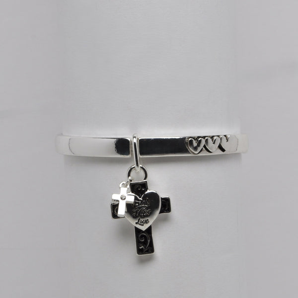 Heart w/Cross Charm Religious Bracelet