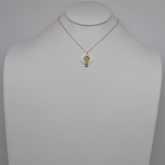 Stainless Steel Seashell Fishbone Layered Pendant Necklace