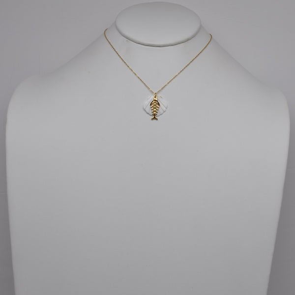 Stainless Steel Seashell Fishbone Layered Pendant Necklace