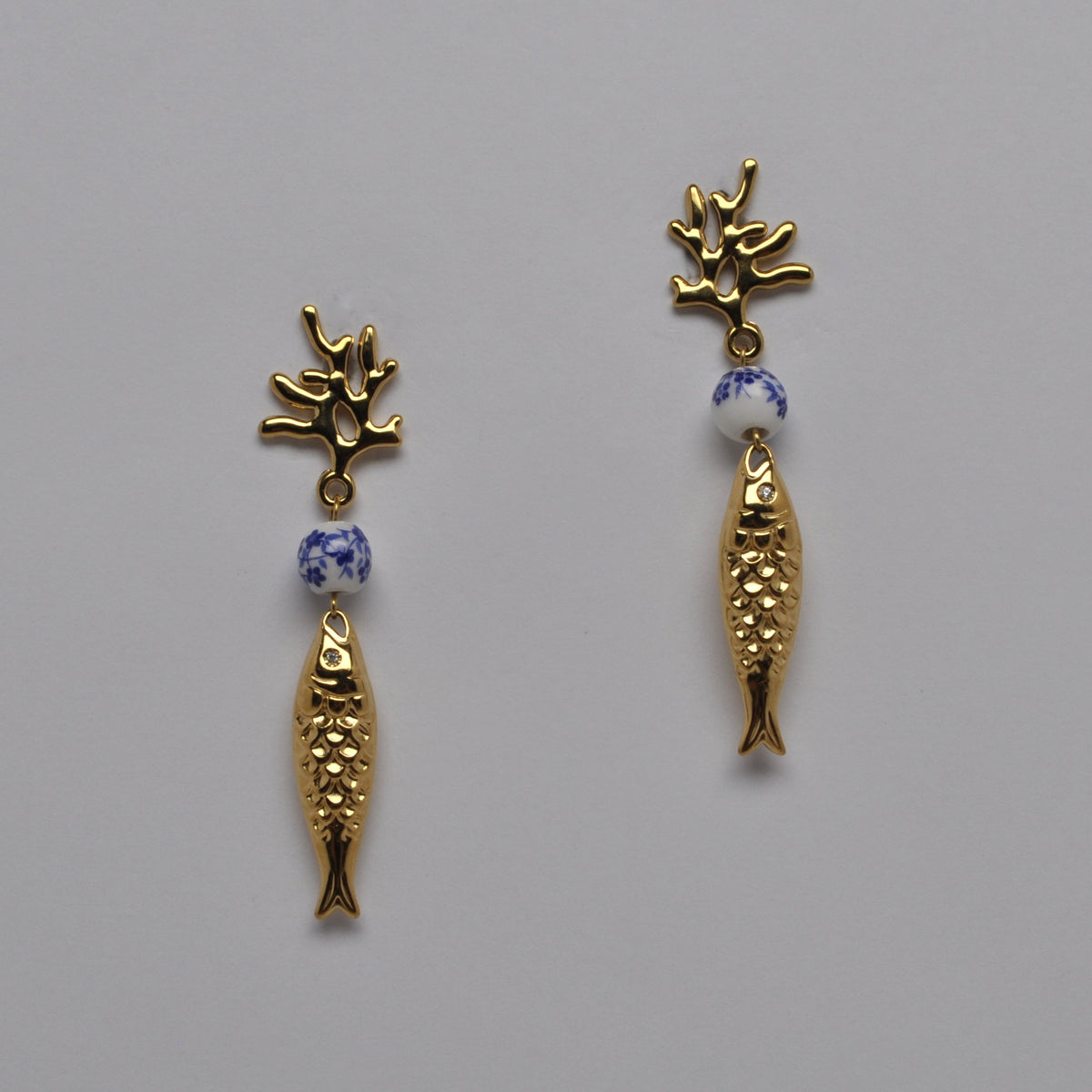 Coral and Fish Drop Earrings