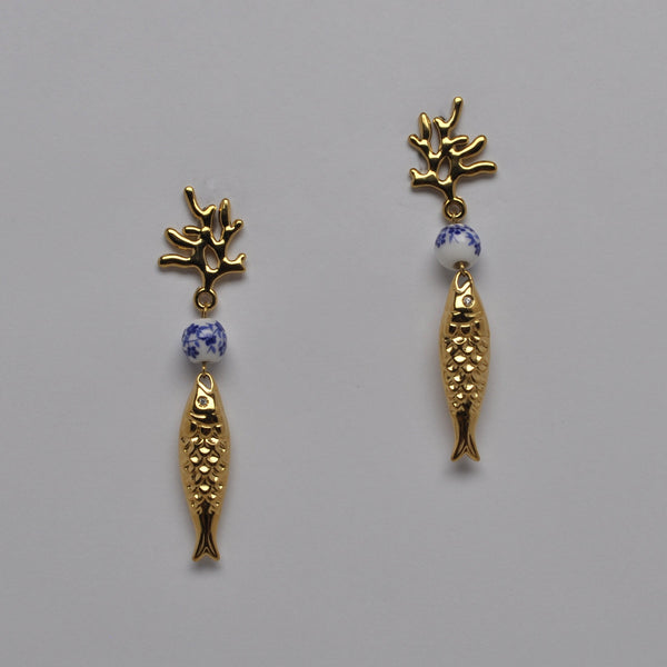 Coral and Fish Drop Earrings