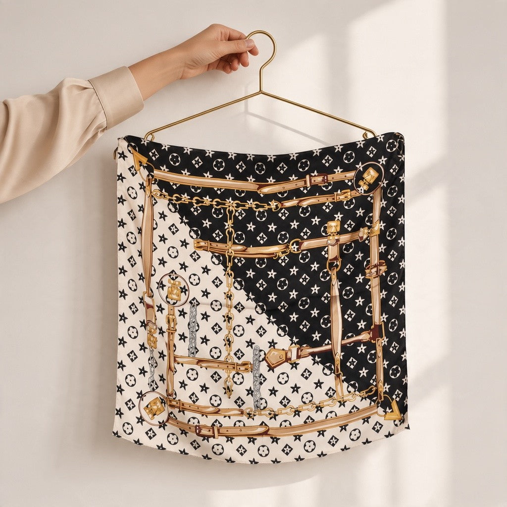 Designer Print Belt Chain Scarf