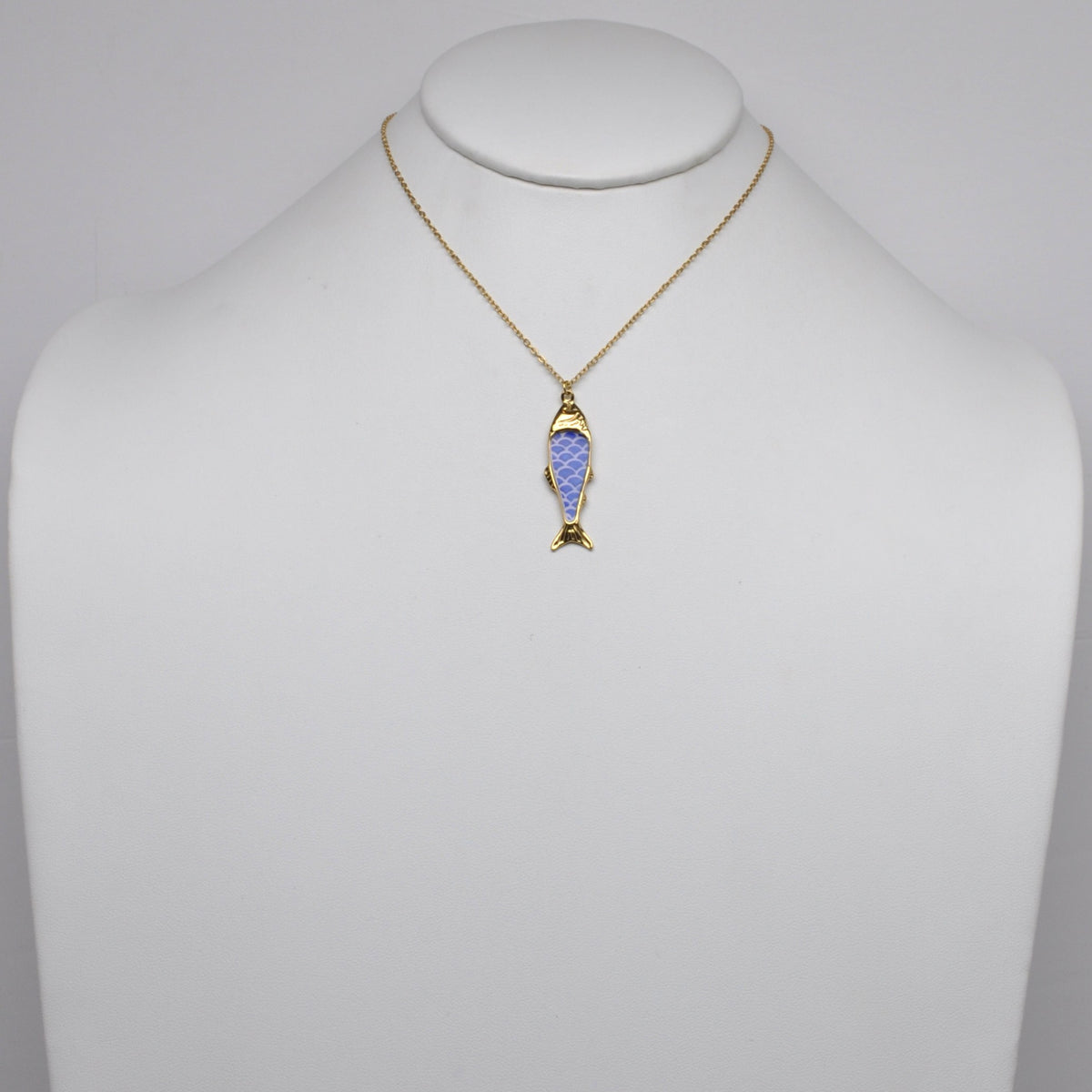 Stainless Enamel Textured Fish Pendant Necklace